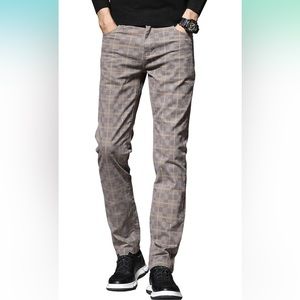 Men's Straight Fit Stretch Plaid Pants Jeans- NEW